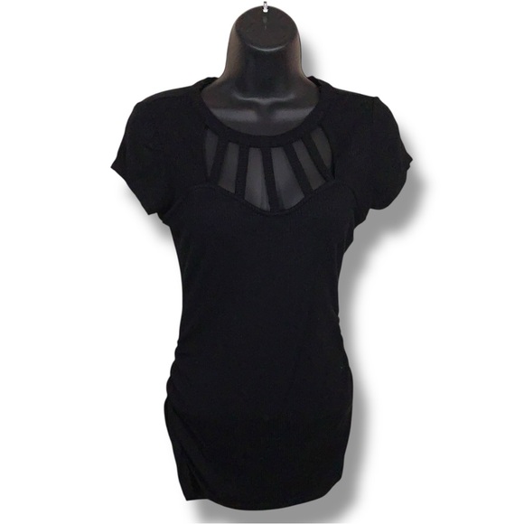 Candie's Tops - Y2K Small Candies Black Strappy Ribbed Short Sleeve Top Stretch Pinup Knit